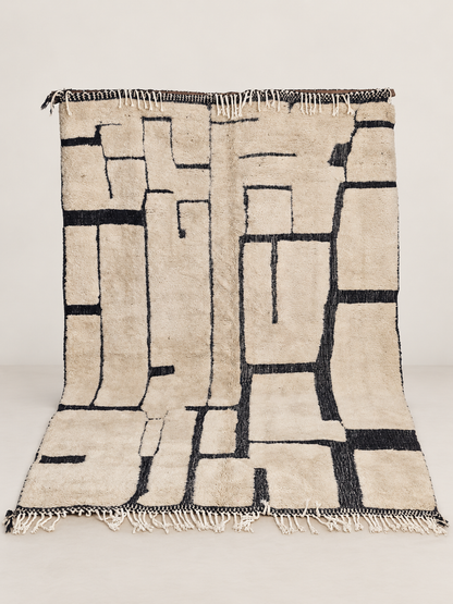 Pianta - tapis en laine noué à la main sur fond beige clair