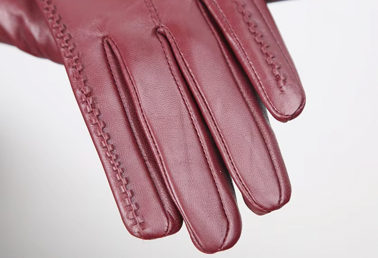 Cerise Lamslederen Handschoenen Burgundy