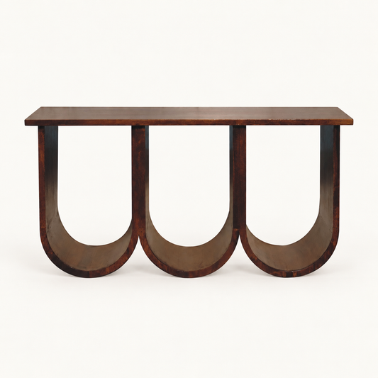 Tria - coffee table with open compartments on a warm white background