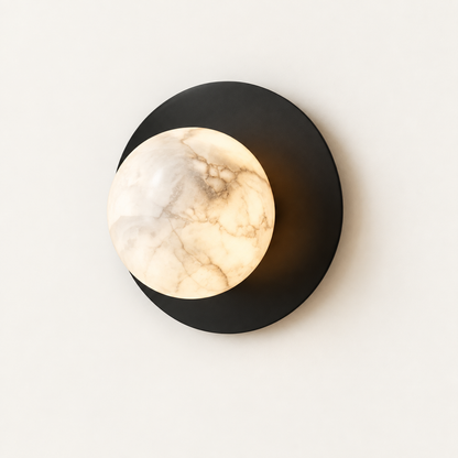 Eclisse - wandlamp met zwarte schijf en stenen bol - hoofdfoto
