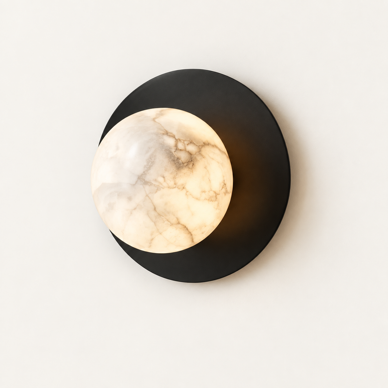 ECLISSE - wall light with black disc and stone sphere