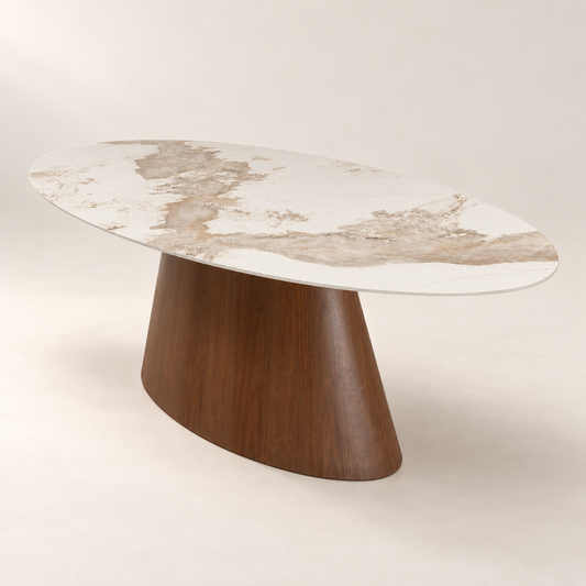 Ellipse dining table - Marble-look ceramic / Walnut veneer - Marble look / Walnut veneer - product photo 1