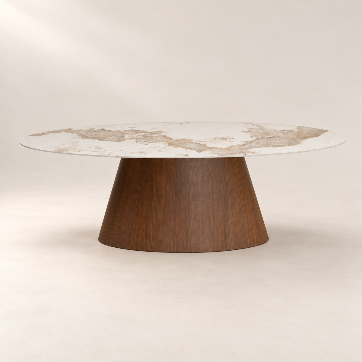 Ellipse Eettafel - Keramisch Marmer / Walnootfineer - Marmerlook / Walnootfineer - productfoto 2