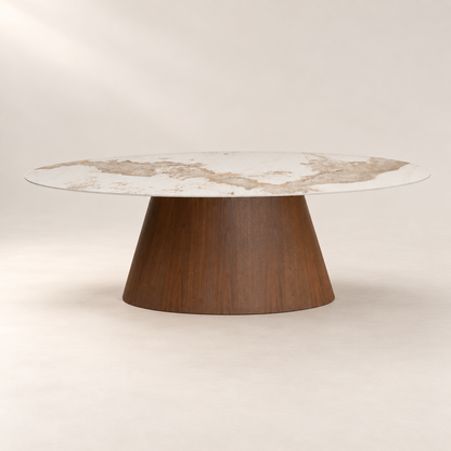 Ellipse Eettafel - Keramisch Marmer / Walnootfineer - Marmerlook / Walnootfineer - productfoto 2