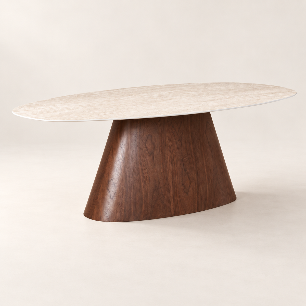 Deense Eettafel - Keramiek / Walnootfineer - Travertinlook / Walnootfineer - productfoto 1