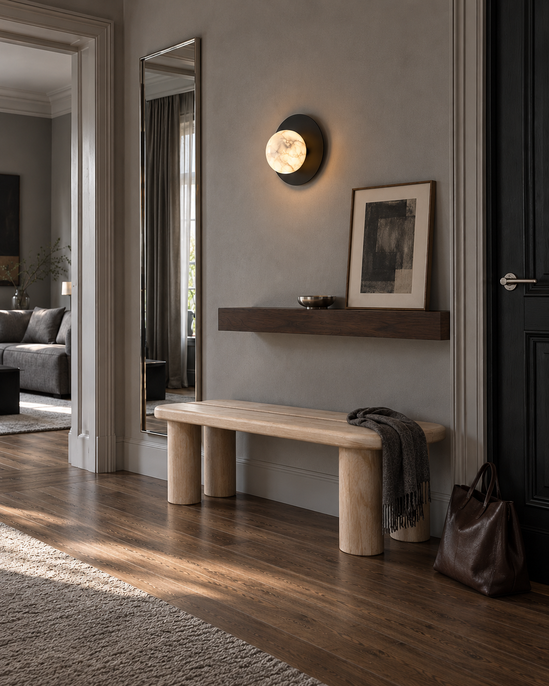 ECLISSE - wandlamp met zwarte schijf en stenen bol