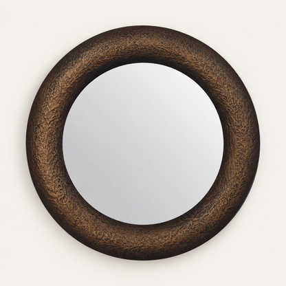 Halo ronde spiegel met gehamerde metallic afwerking - vooraanzicht