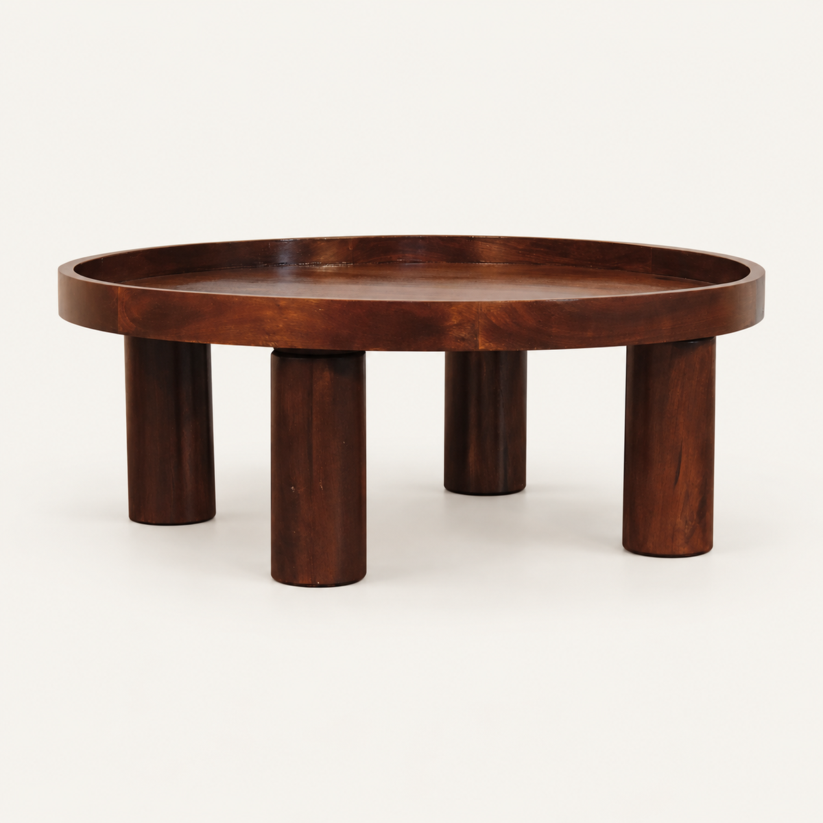 Sélène - ronde salontafel van mangohout - schuin aanzicht