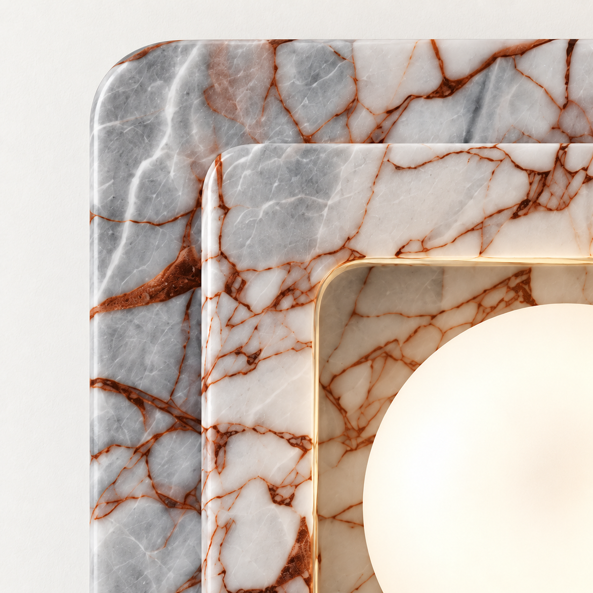 Strata - wandlamp met marmeren vlakken en bol - detail